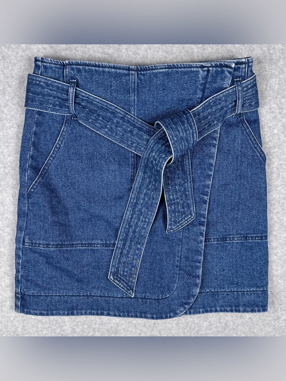 Sezane Denim Wrap Mini Skirt Womens 38 M Blue Jean Tie Belt Paris US 6